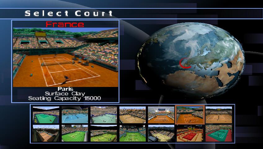 Agassi Tennis Generation 2002 (Windows) screenshot: 16 courts worldwide