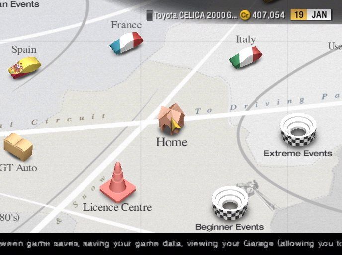 Gran Turismo 4 (PlayStation 2) screenshot: Gran Turismo mode hotspots
