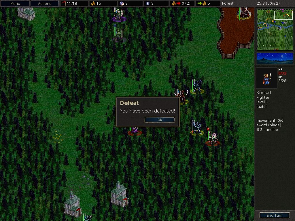 The Battle for Wesnoth (Windows) screenshot: If your leader dies, the game is over.