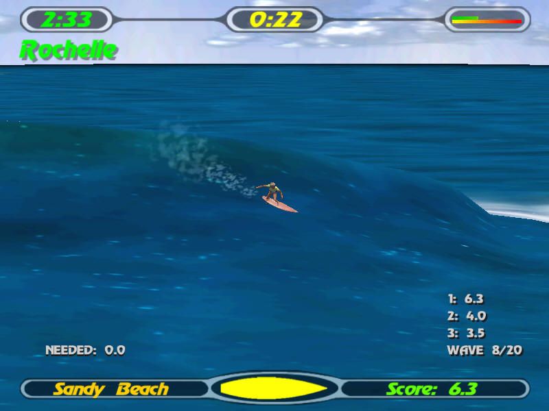 Championship Surfer (Windows) screenshot: Each wave is rated, and the top three make the final score