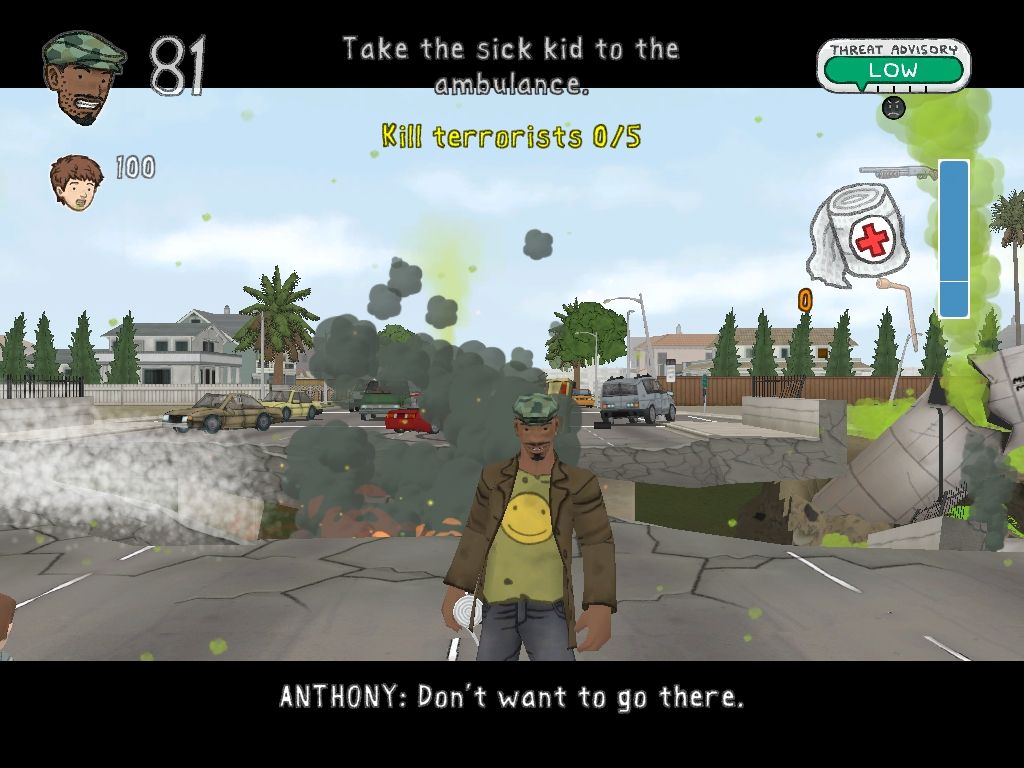 American McGee presents Bad Day LA (Windows) screenshot: The antihero, a homeless man named Anthony.