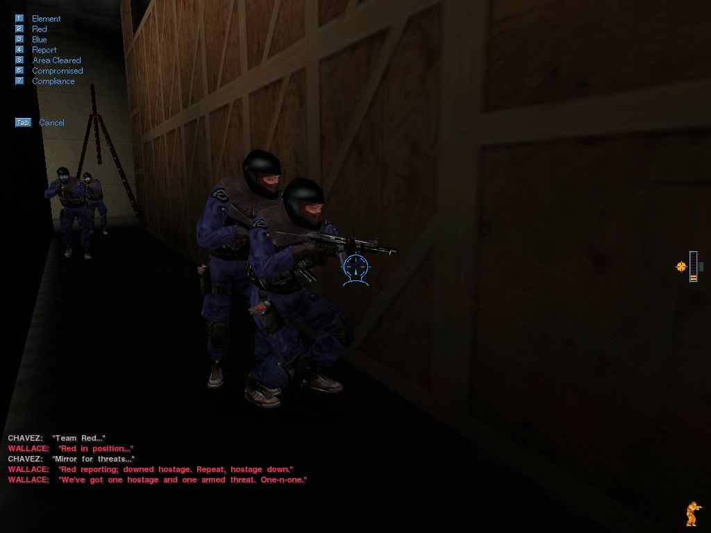 SWAT 3: Close Quarters Battle (Windows) screenshot: Preparing to enter the soundstage of the TV Station