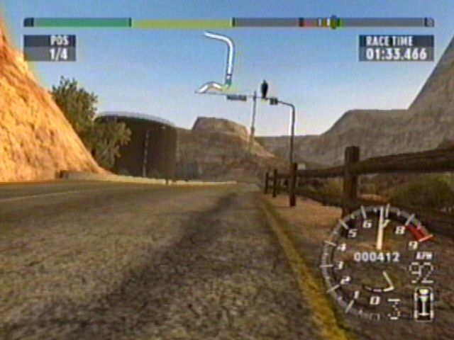 RalliSport Challenge 2 (Xbox) screenshot: road level camera view