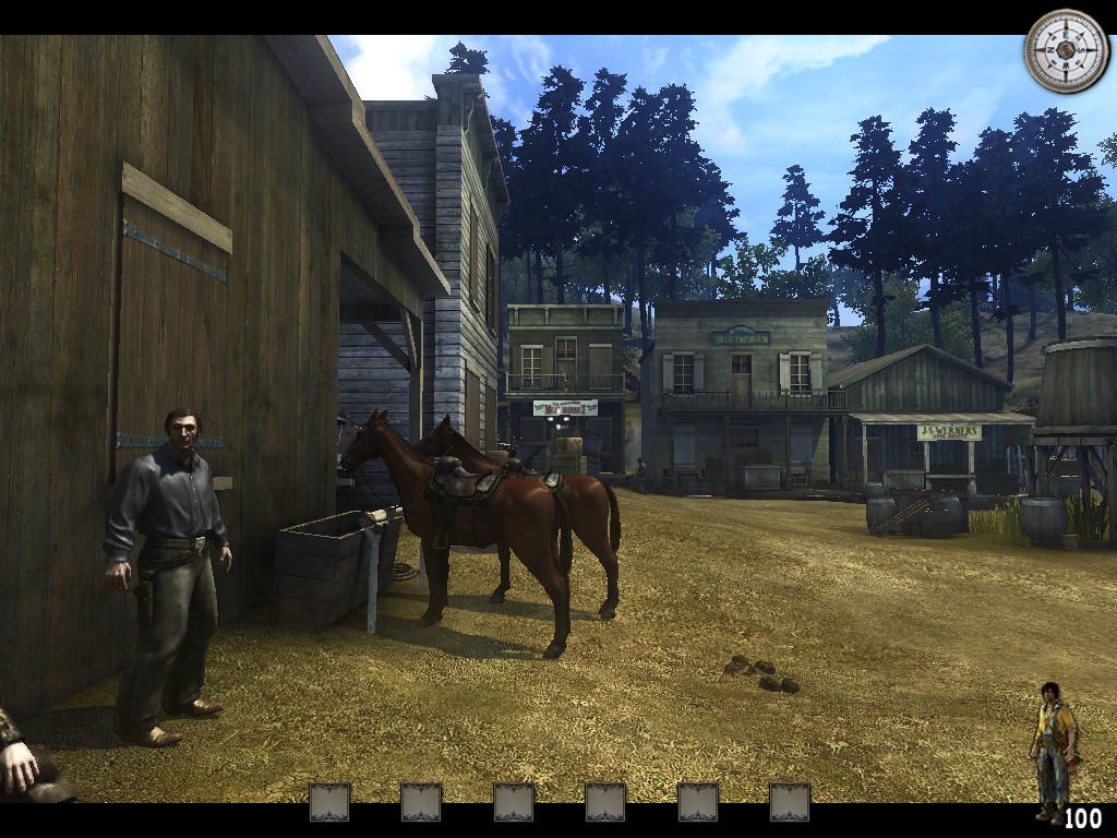 Call of Juarez (Windows) screenshot: You will be forced to steal a horse, later in the game.