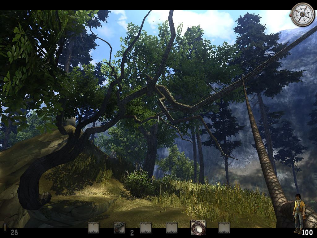 Call of Juarez (Windows) screenshot: You can use the whip to grab branches or get across large crevices.