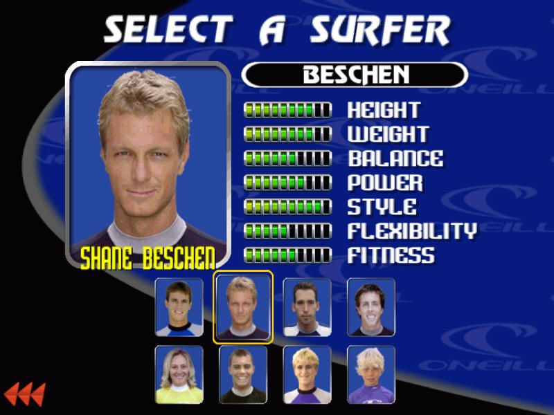 Championship Surfer (Windows) screenshot: Selecting a surfer