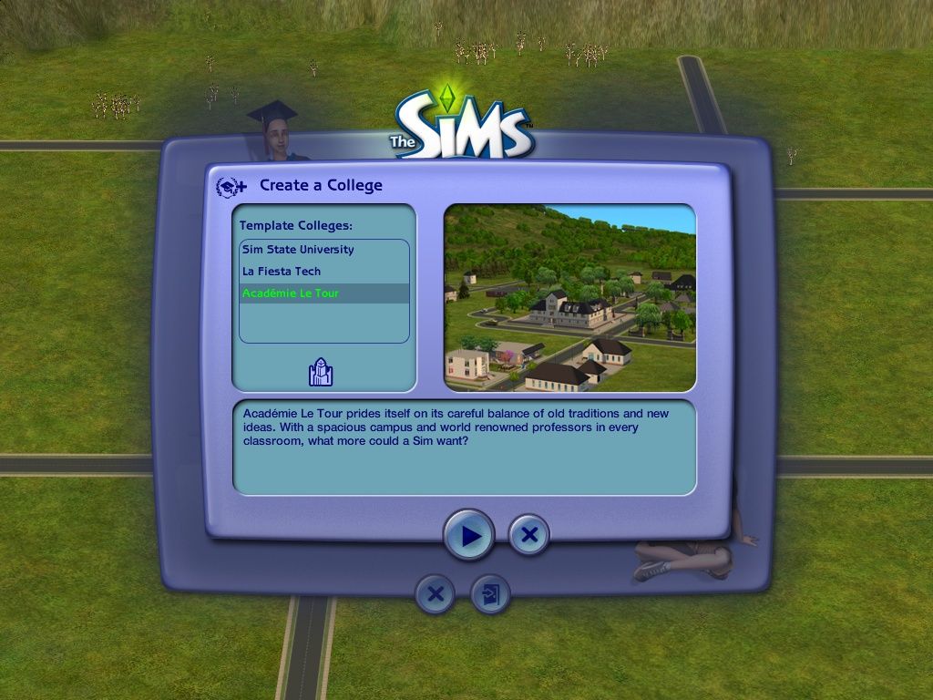 The Sims 2: University (Windows) screenshot: Use a default college town, or create your own.