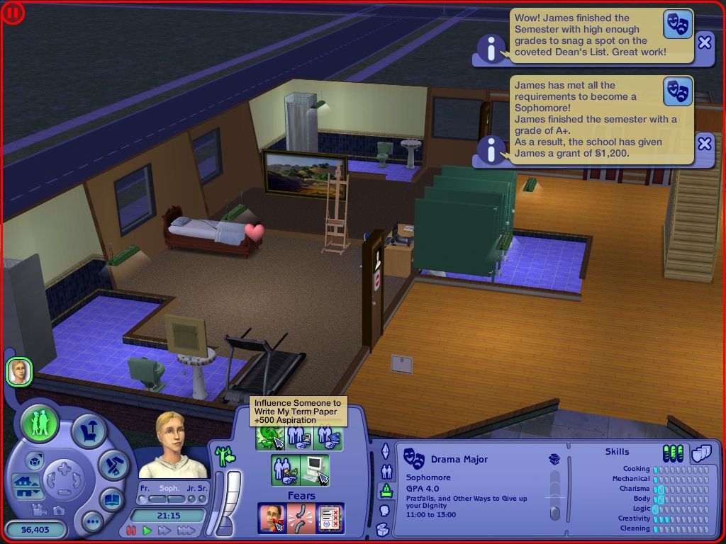 The Sims 2: University (Windows) screenshot: One year over, three more to go.