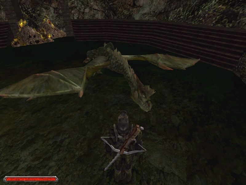 Gothic II (Windows) screenshot: In Gothic 2, the only good dragon is a dead dragon