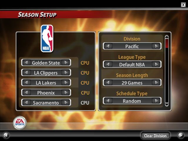 NBA Live 2005 (Windows) screenshot: The season menu