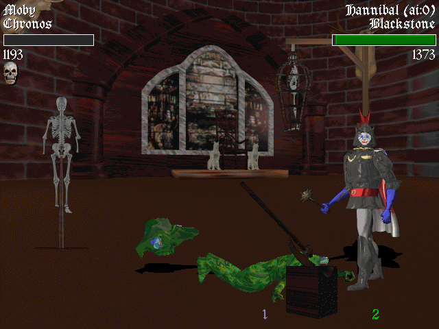 Battle Wrath (DOS) screenshot: When a player loses his head, the fight is over for obvious reasons
