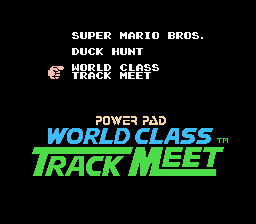 Super Mario Bros. / Duck Hunt / World Class Track Meet (NES) screenshot: Menu screen, selecting World Class Track Meet.