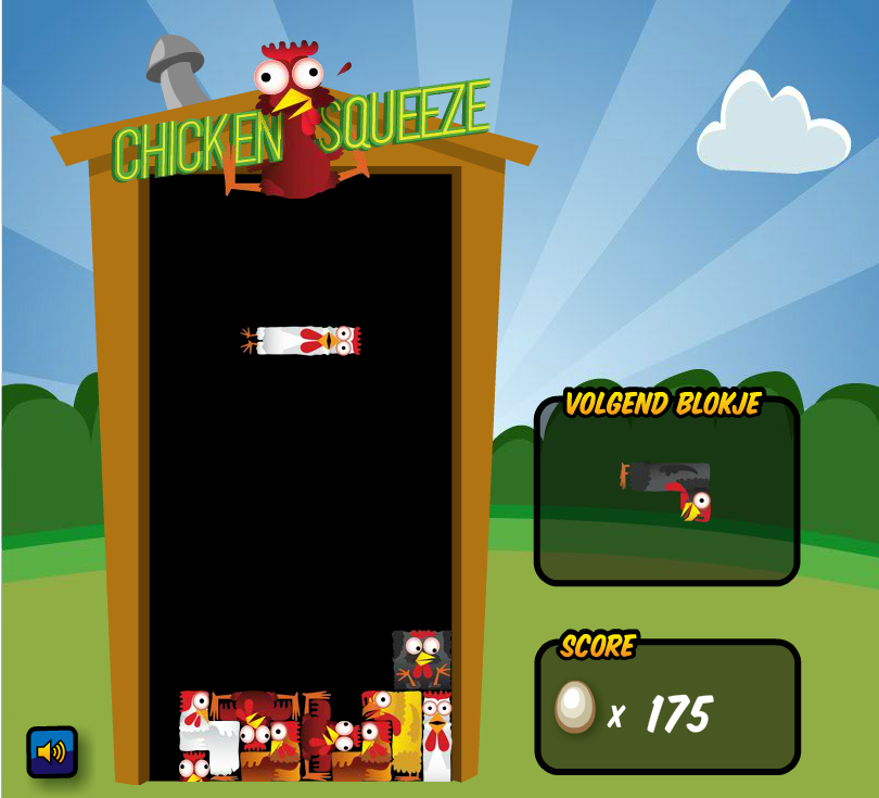 Chicken Squeeze (Browser) screenshot: <i>Tetris</i> is an inventive idea to explain how chickens are put together in battery cages.