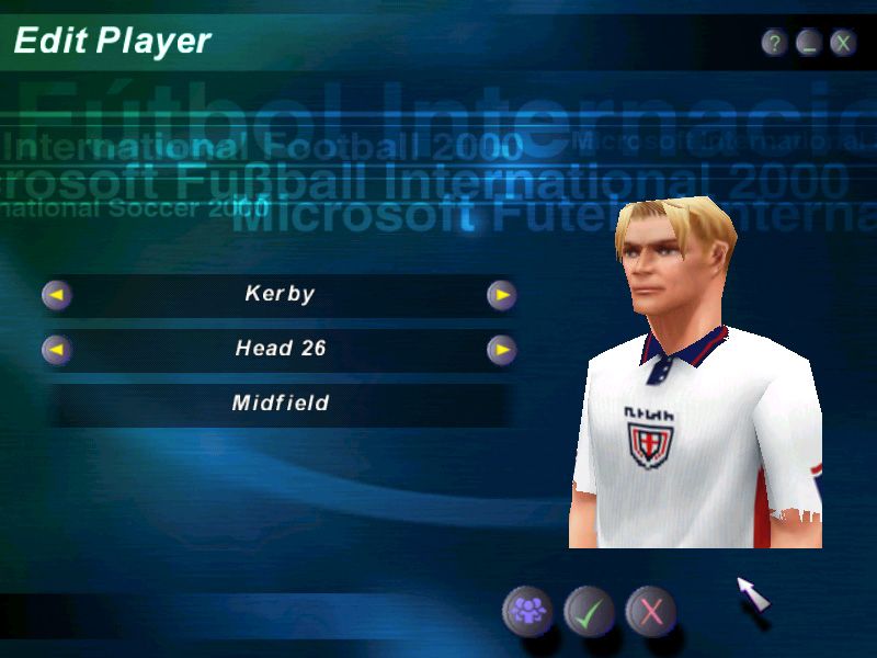 Microsoft International Soccer 2000 (Windows) screenshot: The game doesn't include real players, but it allows you to edit their names and looks.