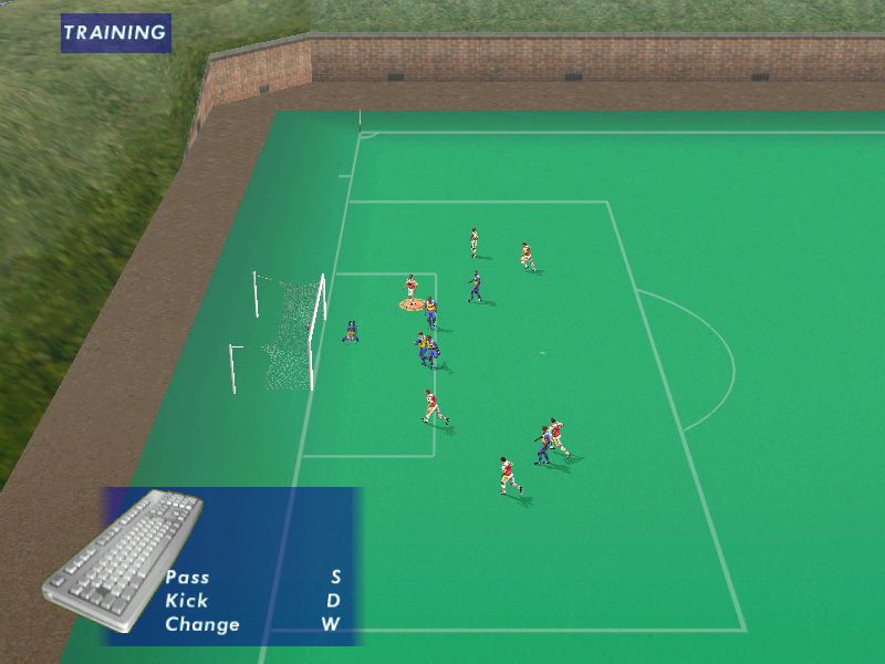 Microsoft International Soccer 2000 (Windows) screenshot: Once I felt more comfortable with my finishing, I decided to play some 6 a side in training... I scored 6 goals. I think I'm ready!