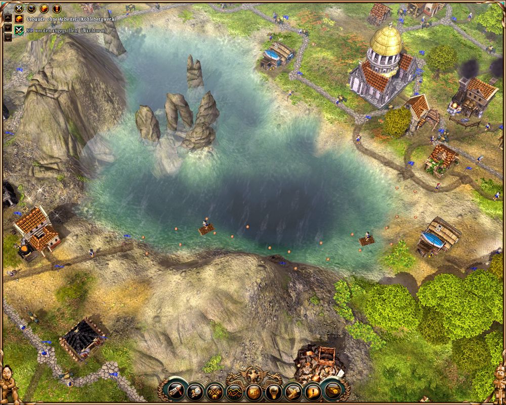 The Settlers II: 10th Anniversary (Windows) screenshot: The shipyard builds rafts which can be used to transport goods over water.