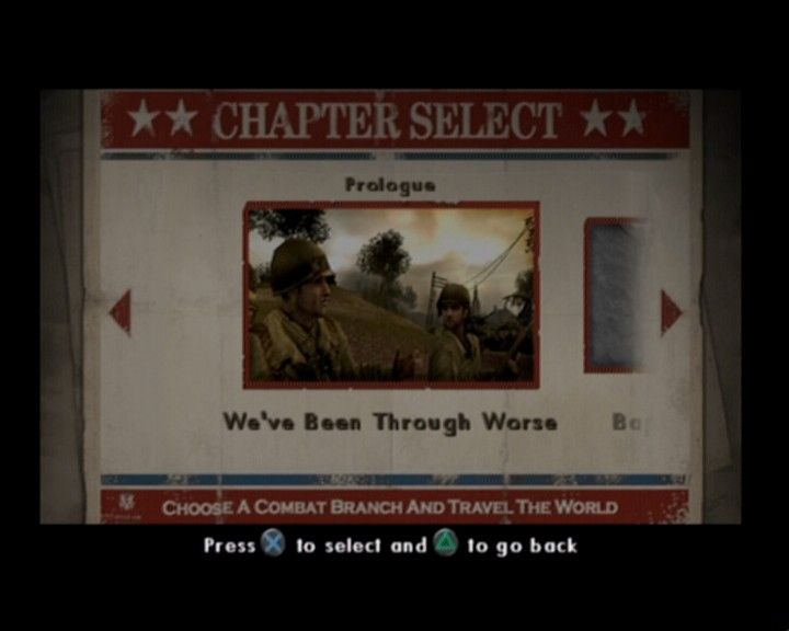 Call of Duty 2: Big Red One (PlayStation 2) screenshot: Chapter selection