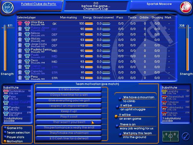Director of Football (Windows) screenshot: Pre.match.