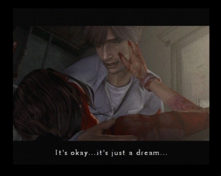 Silent Hill 4: The Room (PlayStation 2) screenshot: Henry's having hard time finding the right words for Cynthia