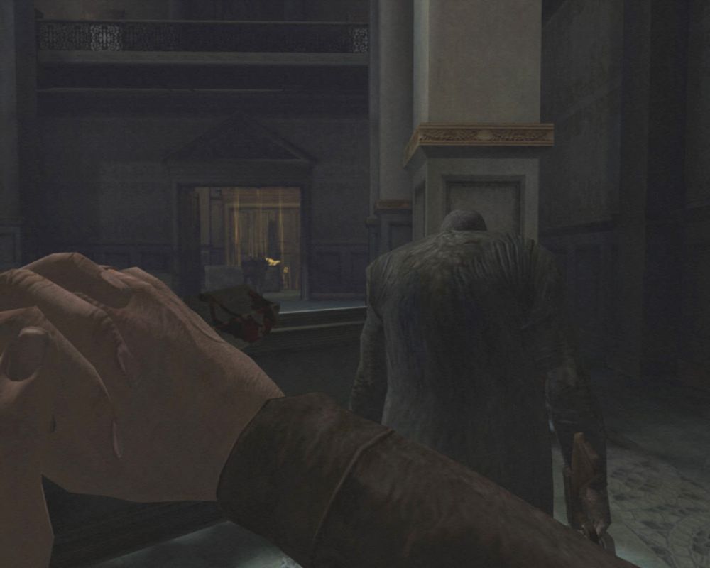 Call of Cthulhu: Dark Corners of the Earth (Windows) screenshot: Stealth kill.