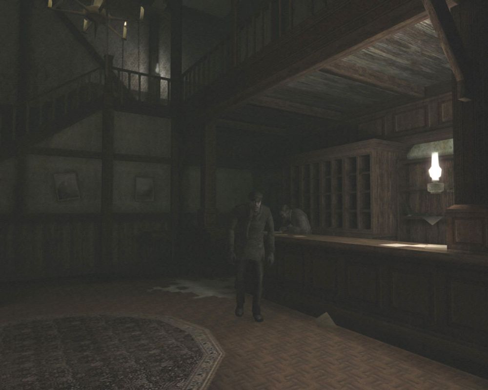 Call of Cthulhu: Dark Corners of the Earth (Windows) screenshot: Main hall of the Gilman Hotel.