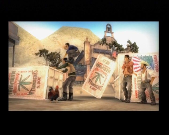Total Overdose: A Gunslinger's Tale in Mexico (PlayStation 2) screenshot: These bandits are having a great time, at least some of them