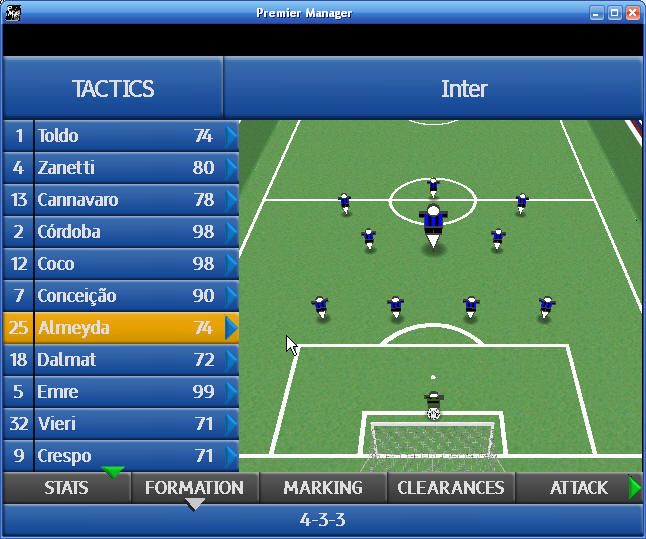 Premier Manager: 2002/2003 Season (Windows) screenshot: Tactics