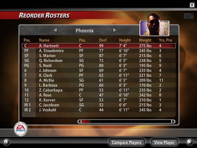 NBA Live 2005 (Windows) screenshot: Roster Management