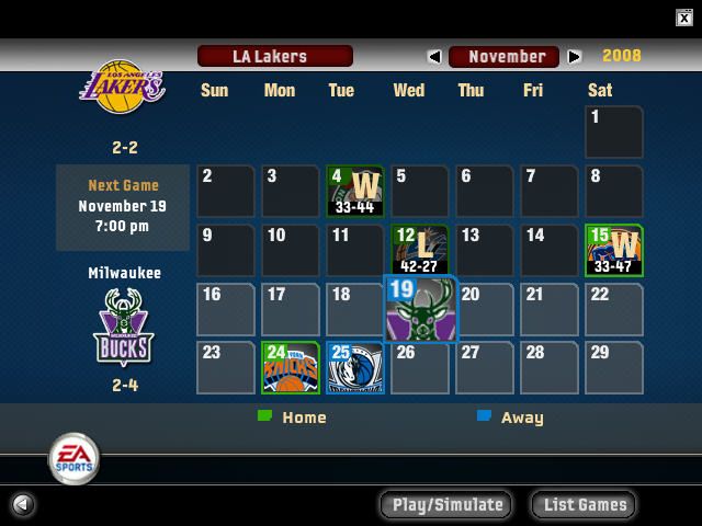 NBA Live 06 (Windows) screenshot: The Schedule of games