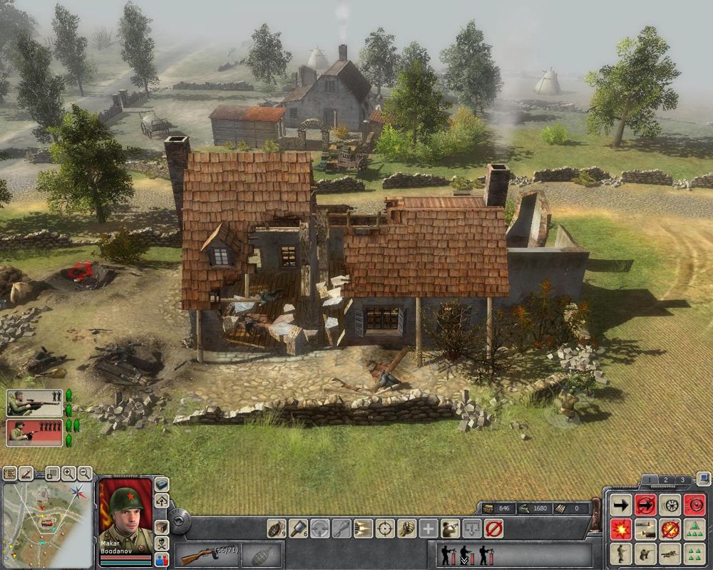 Faces of War (Windows) screenshot: Buildings can get into a bad shape during battles.