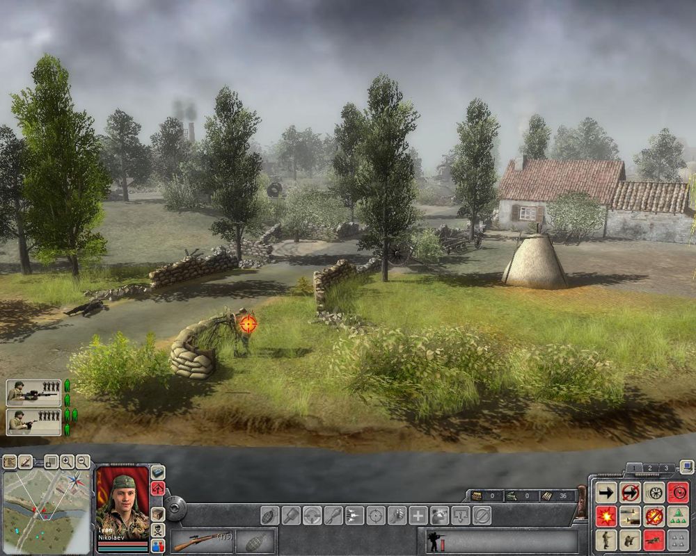 Faces of War (Windows) screenshot: A sniper can be very useful in handling fixed positions.