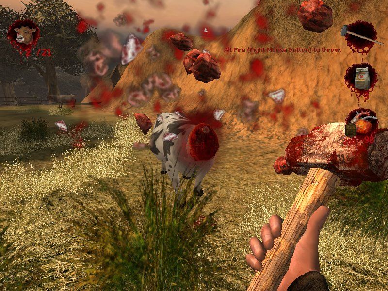 Postal²: Apocalypse Weekend (Windows) screenshot: Killing some mad cow infected bulls