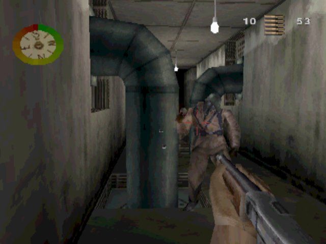 Medal of Honor (PlayStation) screenshot: A gasmasked Wehrmacht Soldat