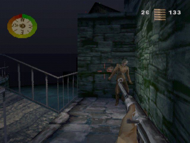 Medal of Honor (PlayStation) screenshot: Shooting a Soldat with a MP-40 sub machine gun.