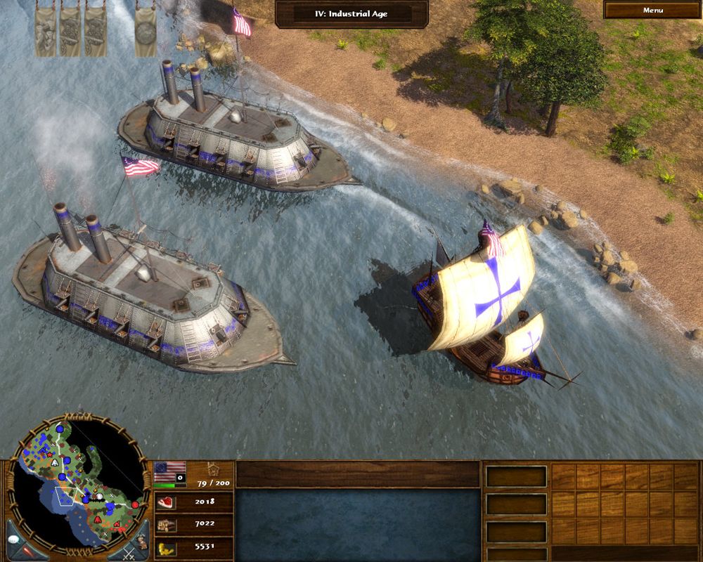 Age of Empires III: The WarChiefs (Windows) screenshot: Ironclads combine firepower with superior armor.