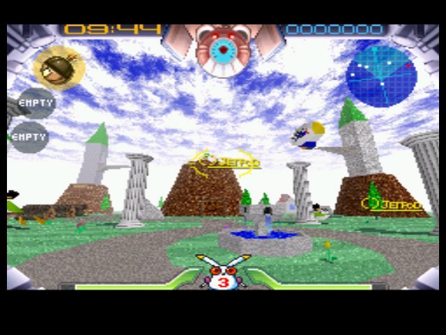 Jumping Flash! (PlayStation) screenshot: You must collect all Jetpods before you can exit a level