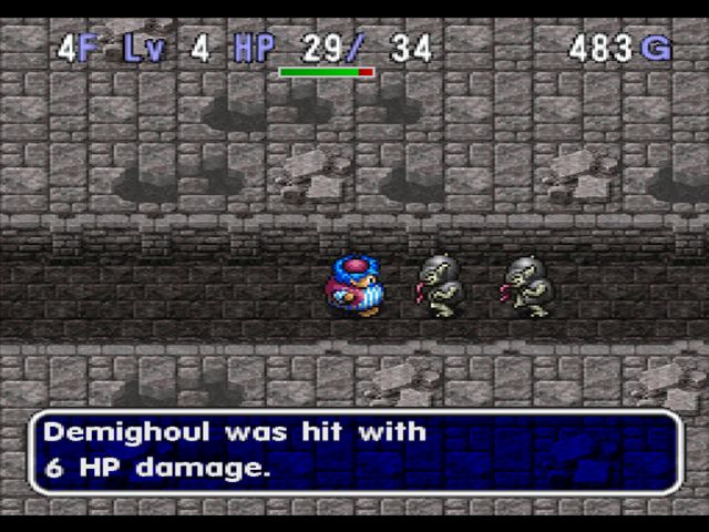World of Dragon Warrior: Torneko - The Last Hope (PlayStation) screenshot: In narrow enemies, there's only one side to defend
