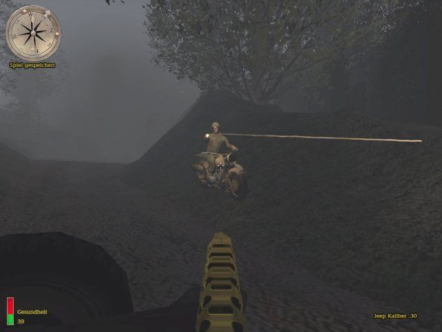Medal of Honor: Allied Assault - Breakthrough (Windows) screenshot: From the back of a jeep, you shoot german bikers