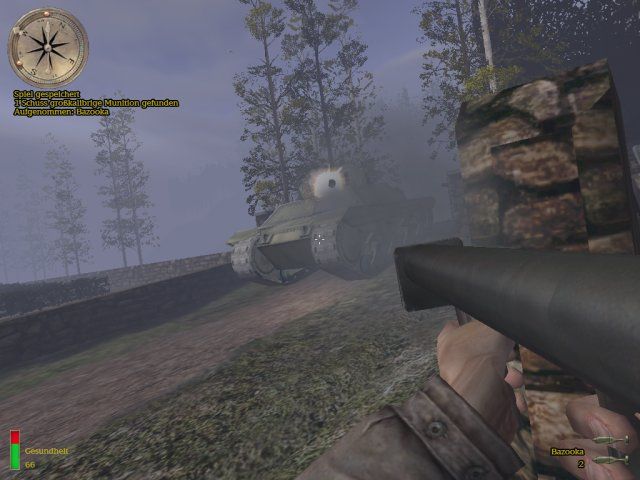 Medal of Honor: Allied Assault - Breakthrough (Windows) screenshot: Shooting a tank with a bazooka