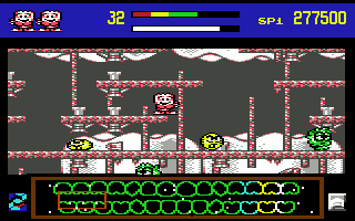 Harald Hårdtand: Kampen om de rene tænder (Commodore 64) screenshot: Fight with green floppers and yellow munchers