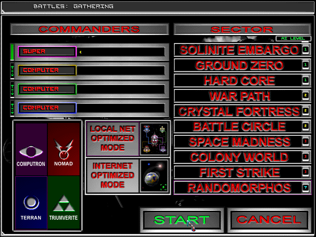 Star Command: Revolution (DOS) screenshot: Setting up a battle