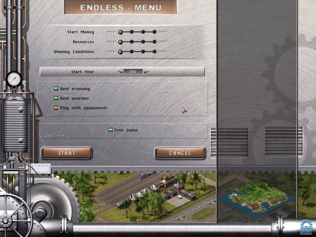 Industry Giant II (Windows) screenshot: Setting game free-play options