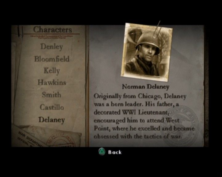 Call of Duty 2: Big Red One (PlayStation 2) screenshot: Info about the characters