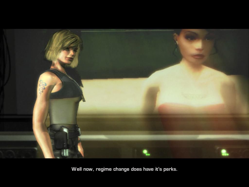 Just Cause (Windows) screenshot: You get briefed by some woman... Characters aren't Just Cause's strong point.