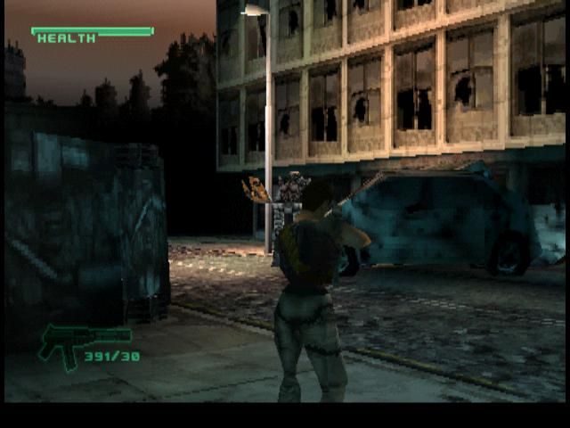 C-12: Final Resistance (PlayStation) screenshot: Shooting at an alien