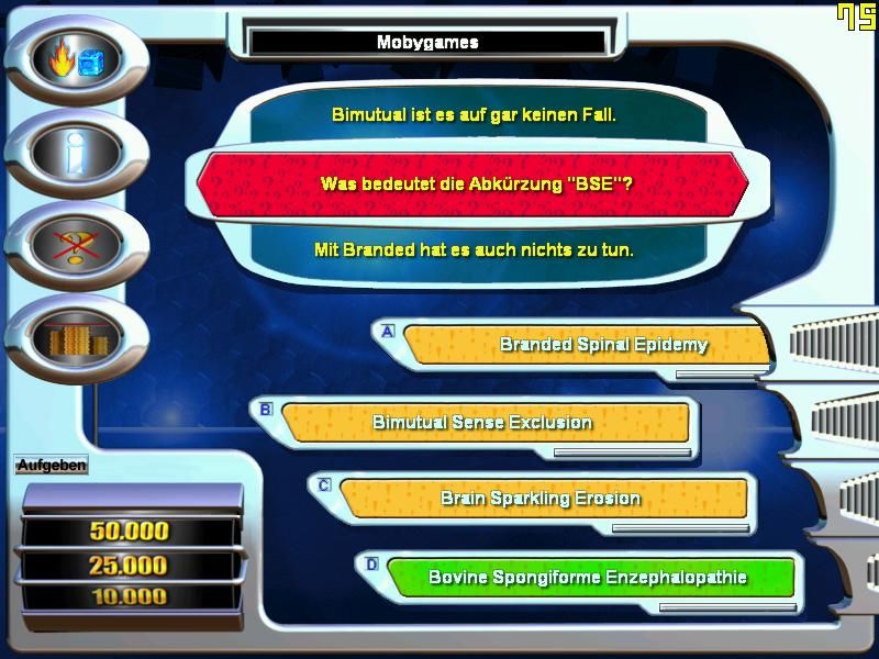 Das Milliarden-Quiz (Windows) screenshot: Game Screen 3 - 50% Joker