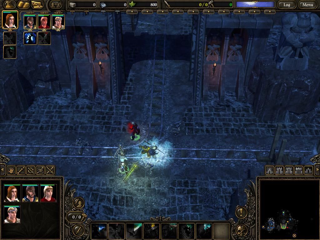 SpellForce 2: Shadow Wars (Windows) screenshot: Dwarf mines. Fighting some old skeletons.