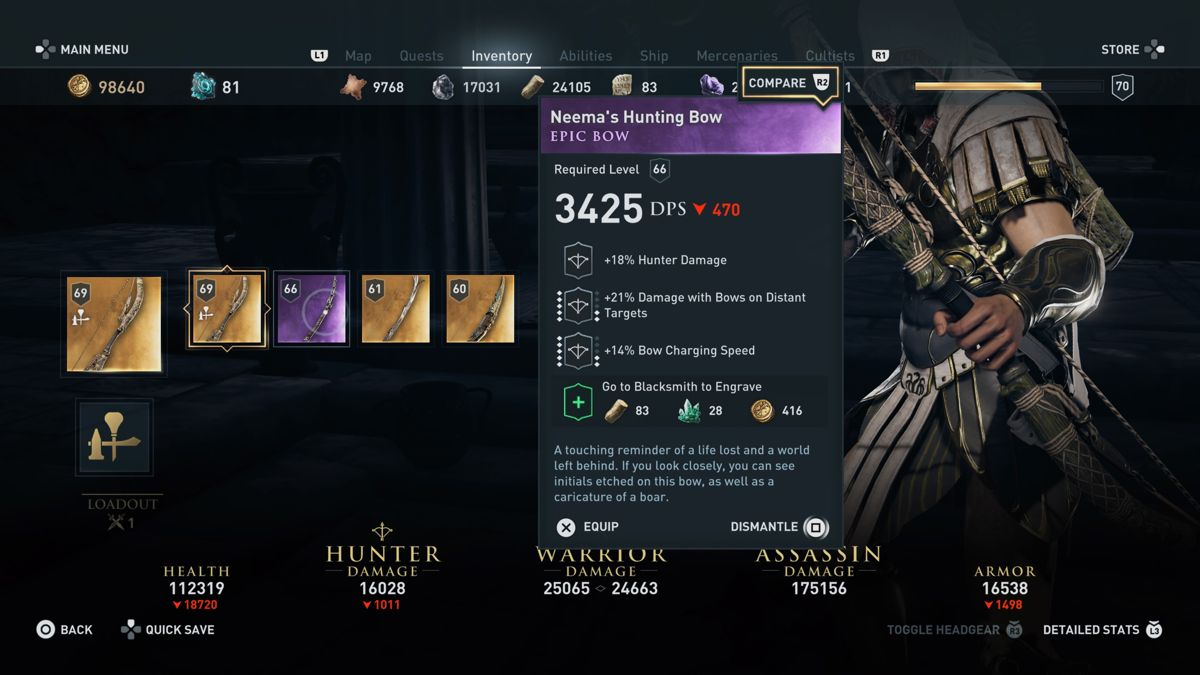 Assassin's Creed: Odyssey - Legacy of the First Blade (PlayStation 4) screenshot: Episode 3: There are various new weapons and armors that come with this DLC