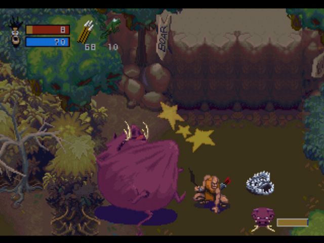 Herc's Adventures (PlayStation) screenshot: Swallowed by a large boar