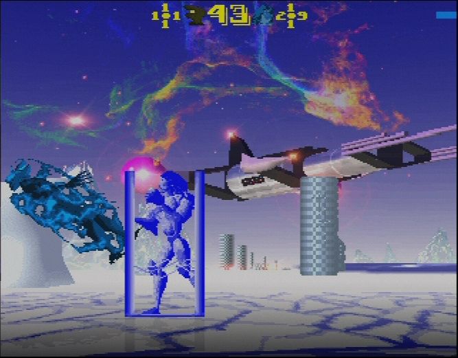 OloFight (Amiga) screenshot: Nubium responds with his teleport spike attack